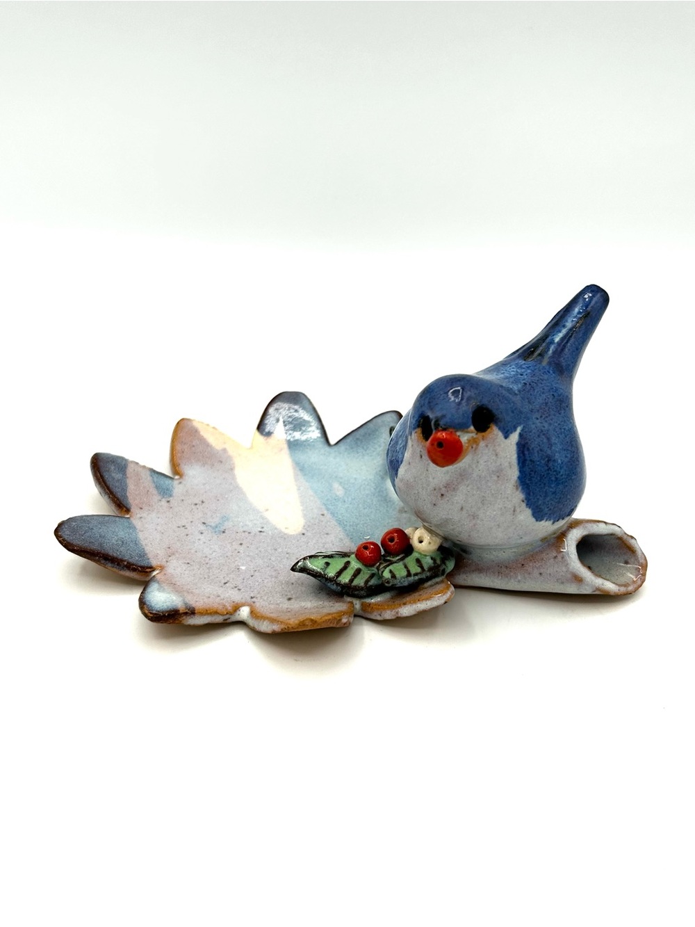 Rare Signed Steve Vasiliou Bluebird On A Branch WV Pottery Trinket Dish 2001